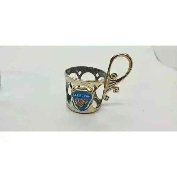 Vintage California Souvenir Shot Glasses Silver Handled Holders Set Of 4 1950s - Picture 9 of 14